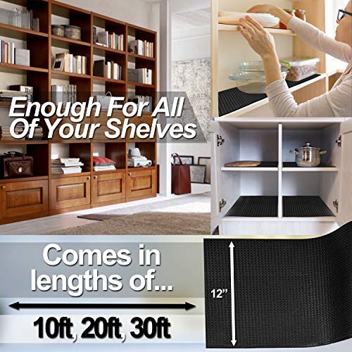 Drawer and Shelf Liner - Truly Non-Slip, Non-Adhesive, Kitchen Cabinet Liners - Heavy, Thick, Durable, Waterproof - Easy Cut to Fit and Protect Any Shelves, Tool Box, Bathroom Surfaces (10 FT, Black)