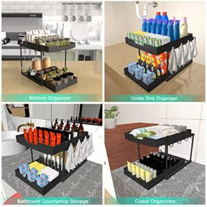 THEYFIRST 2 Pack Under Sink Organizers and Storage 2-Tier Double Sliding Pull-out Drawer, Under the Sink Organizer Kitchen Multi-purpose Under Bathroom Sink Shelf Storage Rack for Cabinet -Black