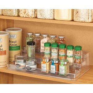 mDesign Plastic Shelf Adjustable & Expandable Spice Rack Organizer with 3 Tiers of Storage for Kitchen, Cabinet, Pantry Organization - Holds Spice Bottles, Seasonings - Ligne Collection, 2 Pack, Clear