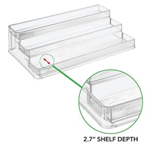 mDesign Plastic Shelf Adjustable & Expandable Spice Rack Organizer with 3 Tiers of Storage for Kitchen, Cabinet, Pantry Organization - Holds Spice Bottles, Seasonings - Ligne Collection, 2 Pack, Clear