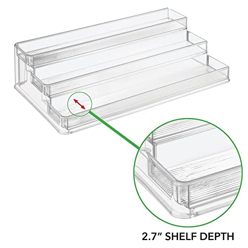 mDesign Plastic Shelf Adjustable & Expandable Spice Rack Organizer with 3 Tiers of Storage for Kitchen, Cabinet, Pantry Organization - Holds Spice Bottles, Seasonings - Ligne Collection, 2 Pack, Clear