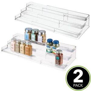 mDesign Plastic Shelf Adjustable & Expandable Spice Rack Organizer with 3 Tiers of Storage for Kitchen, Cabinet, Pantry Organization - Holds Spice Bottles, Seasonings - Ligne Collection, 2 Pack, Clear