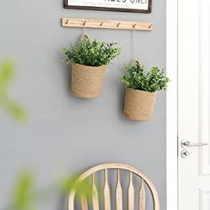 Dahey 2 Pack Wall Hanging Rope Basket with Artificial Eucalyptus Farmhouse Decor, Jute Woven Storage Organizer Flower Plants Basket Set Rustic Wall Decor for Porch Living Room Bedroom Entryway,Brown