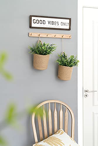 Dahey 2 Pack Wall Hanging Rope Basket with Artificial Eucalyptus Farmhouse Decor, Jute Woven Storage Organizer Flower Plants Basket Set Rustic Wall Decor for Porch Living Room Bedroom Entryway,Brown