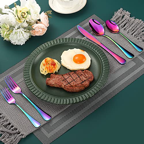 Rainbow Silverware Flatware Set for 8, 40 piece Stainless Steel Colorful Cutlery With Titanium Plated, Tableware Kitchen Eating Utensil Set Include Knife/Fork/Spoon, Mirror Polished, Dishwasher Safe