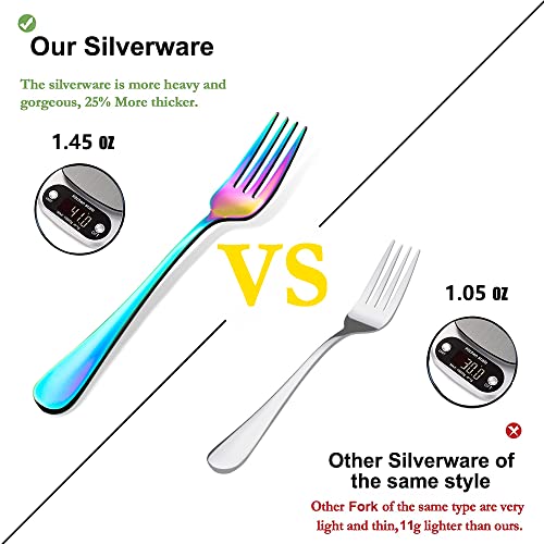 Rainbow Silverware Flatware Set for 8, 40 piece Stainless Steel Colorful Cutlery With Titanium Plated, Tableware Kitchen Eating Utensil Set Include Knife/Fork/Spoon, Mirror Polished, Dishwasher Safe