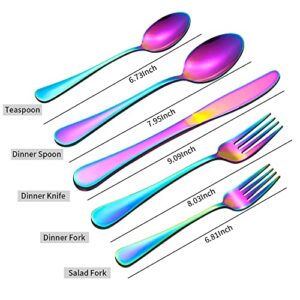 Rainbow Silverware Flatware Set for 8, 40 piece Stainless Steel Colorful Cutlery With Titanium Plated, Tableware Kitchen Eating Utensil Set Include Knife/Fork/Spoon, Mirror Polished, Dishwasher Safe