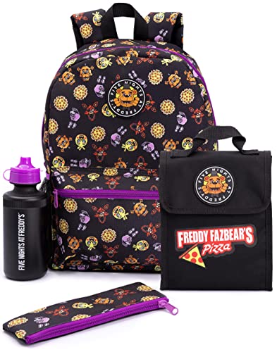 Five Nights at Freddy's Backpack Set Kids 4 Piece Lunch Box Water Bottle Pencil Case