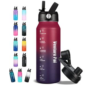 venture pal insulated water bottle, 32oz leak-proof vacuum thermos with strainer, straw & spout lid for sports