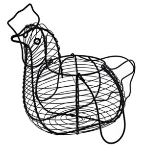 rural365 chicken egg basket – chicken shaped decorative black metal wire basket farm style kitchen egg collecting basket