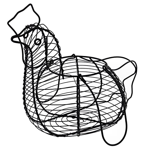 Rural365 Chicken Egg Basket - Chicken Shaped Decorative Black Metal Wire Basket Farm Style Kitchen Egg Collecting Basket