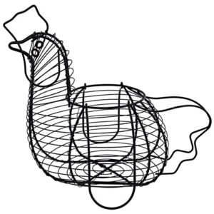 Rural365 Chicken Egg Basket - Chicken Shaped Decorative Black Metal Wire Basket Farm Style Kitchen Egg Collecting Basket