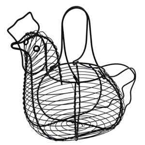 Rural365 Chicken Egg Basket - Chicken Shaped Decorative Black Metal Wire Basket Farm Style Kitchen Egg Collecting Basket