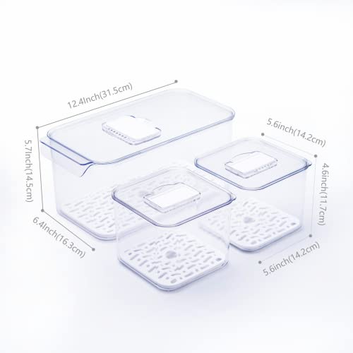 AZONEIN Clear Plastic Stackable Storage Boxes - 3 PCS Kitchen Fruit Freezer Storage Containers Fridge Organisers Bins With Valve And Removable Drain Board…