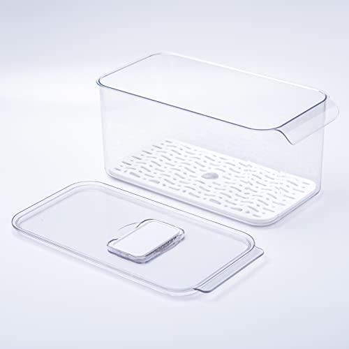 AZONEIN Clear Plastic Stackable Storage Boxes - 3 PCS Kitchen Fruit Freezer Storage Containers Fridge Organisers Bins With Valve And Removable Drain Board…