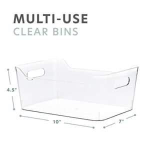 Plastic Storage Bins - For Kitchen Organization, Pantry Organization and Storage Closet Organizers & Storage Containers Baskets for Organizing Cabinets, Freezer, & Fridge Organizer Bin Set of 4 Clear