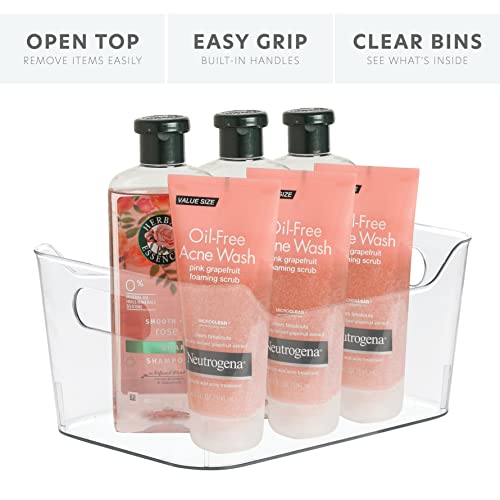 Plastic Storage Bins - For Kitchen Organization, Pantry Organization and Storage Closet Organizers & Storage Containers Baskets for Organizing Cabinets, Freezer, & Fridge Organizer Bin Set of 4 Clear