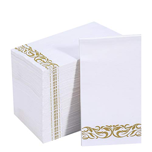 200 Pack Vplus Paper Napkins Guest Towels Disposable Premium Quality 3-ply Dinner Napkins Disposable Soft, Absorbent, Party Napkins Wedding Napkins for Kitchen, Parties, Dinners or Events (Gold)