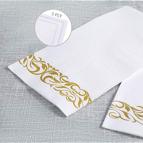 200 Pack Vplus Paper Napkins Guest Towels Disposable Premium Quality 3-ply Dinner Napkins Disposable Soft, Absorbent, Party Napkins Wedding Napkins for Kitchen, Parties, Dinners or Events (Gold)