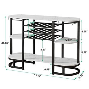 Tribesigns Wine Rack Table with Glass Holder, Wine Bar Cabinet with 18 Bottles Wine Storage, Liquor Cabinet with Wine Rack, Modern Wine Table for Buffet, Dinning Room, Living Room, Kitchen, White