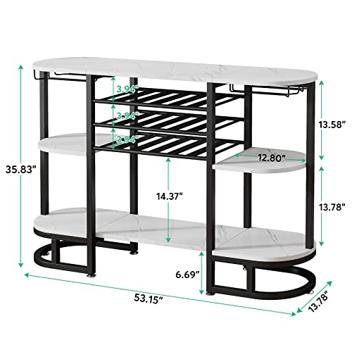 Tribesigns Wine Rack Table with Glass Holder, Wine Bar Cabinet with 18 Bottles Wine Storage, Liquor Cabinet with Wine Rack, Modern Wine Table for Buffet, Dinning Room, Living Room, Kitchen, White