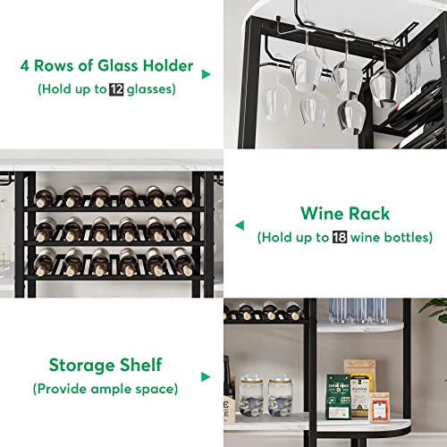 Tribesigns Wine Rack Table with Glass Holder, Wine Bar Cabinet with 18 Bottles Wine Storage, Liquor Cabinet with Wine Rack, Modern Wine Table for Buffet, Dinning Room, Living Room, Kitchen, White