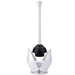 yanxus toilet plunger, hideaway toilet plunger with caddy, plungers for bathroom with holder, heavy duty toilet plunger with holder – white