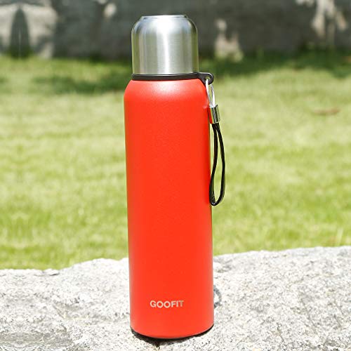 GOOFIT Insulated Thermos with Cup Outdoor Sports Stainless Steel Thermos Vacuum Sealed Coffee Bottle Travel Mug Thermos Flask BPA Free Keeps Cold 24H Hot 24H 27Oz Black