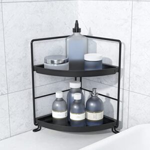 NLBTW 2 Tier Corner Bathroom Countertop Organizer, Stackable Storage Shelf for Vanity Makeup Perfume Shelf, Kitchen Spice Rack or Bedroom Small Object Storage Standing Counter (Black & Black)