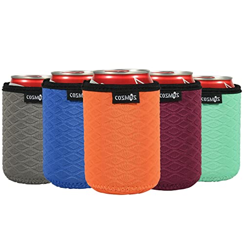 Cosmos Pack of 5 Soft Neoprene 12 OZ Standard Can Cooler Regular Can Insulated Cover for Beer Beverage Drink Can (For 12 oz Standard Can)