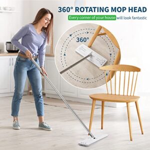 oshang Flat Floor Mop and Bucket Set OG3, Hands Free Home Floor Cleaning System, 60" Long Stainless-Steel Handle, 2 Washable & Reusable Microfiber Mop Heads, Perfect Home Wall Window Kitchen Cleaner