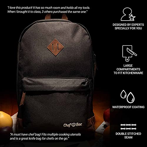 Chef Knife Bag Leather Finish Backpack | Premium Knife Storage & Chef Backpack | Knife Case with 30+ Pockets for Knives & Kitchen Tools | Knife Organizer for Chefs & Culinary Students (Black)