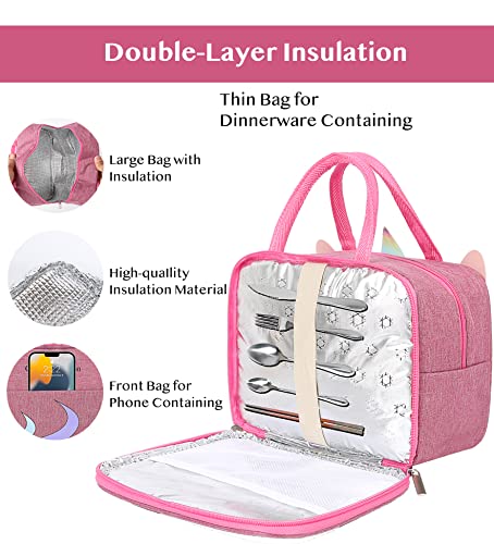 Insulated Lunch Box Bag for Kids, Reusable Durable Lightweight Lunch Bag for Girls Boys, Keep Food Cold/Warm, Unicorn