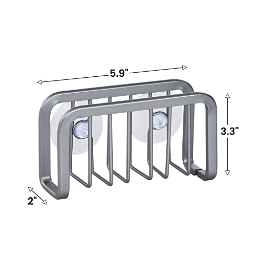 GOODBUY Sponge Holder for Kitchen Sink, Anti-Rust Sink Sponge Holder with Suction Cups, Aluminum Sink Caddy Kitchen Sink Organizer for Sponges, Scrubbers, Soap, Bathroom 5.9" x 2" x 3.3" Grey