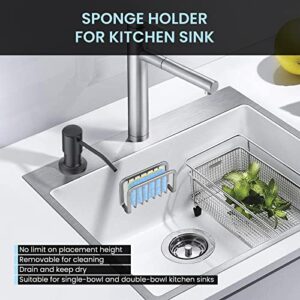 GOODBUY Sponge Holder for Kitchen Sink, Anti-Rust Sink Sponge Holder with Suction Cups, Aluminum Sink Caddy Kitchen Sink Organizer for Sponges, Scrubbers, Soap, Bathroom 5.9" x 2" x 3.3" Grey