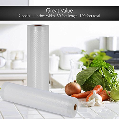 NutriChef Vacuum Sealer Bags 11x50 Rolls 2 pack for Food Saver, Seal a Meal, NutriChef, Weston. Commercial Grade, BPA Free, Heavy Duty, Great for vac storage, Meal Prep or Sous Vide