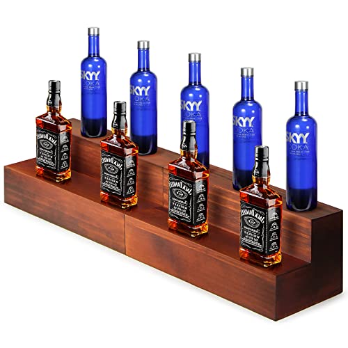 B4Life Liquor Bar Bottle Display Shelf, 2 Tier Real Wood Bar Shelves for Liquor Bottles, Bar Shelf for Liquor, Liquor Shelf for Home Bar Liquor Shelves Bottle Display (2 Pack)