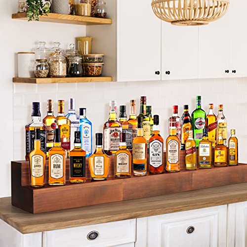 B4Life Liquor Bar Bottle Display Shelf, 2 Tier Real Wood Bar Shelves for Liquor Bottles, Bar Shelf for Liquor, Liquor Shelf for Home Bar Liquor Shelves Bottle Display (2 Pack)