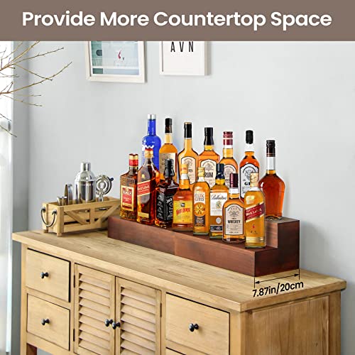B4Life Liquor Bar Bottle Display Shelf, 2 Tier Real Wood Bar Shelves for Liquor Bottles, Bar Shelf for Liquor, Liquor Shelf for Home Bar Liquor Shelves Bottle Display (2 Pack)