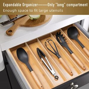 Besilord Silverware Organizer Expandable Kitchen Drawer Organizer Bambooo Utensil Organizer Silverware Tray for Drawer Flatware Cutlery Organizer