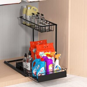 yhouse under sink organizers and storage for bathroom kitchen organization and storage multiple scenarios pull out shelf, strong and stable countertop shelf (black – type 2)
