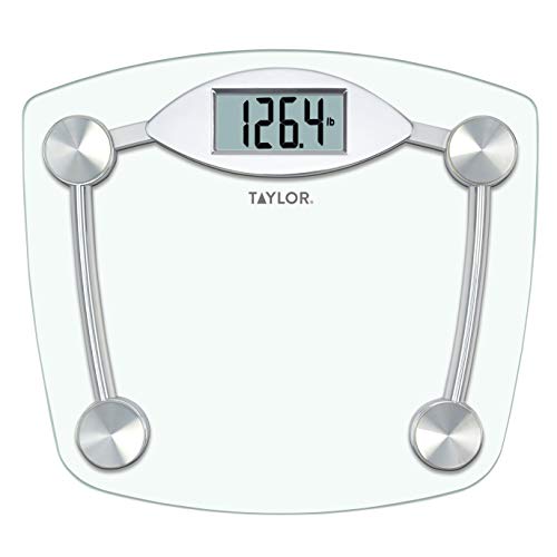 Taylor Precision Products Digital Bathroom Scale, Highly Accurate Body Weight Scale, Instant On and Off, 400 lb, Sturdy Clear Glass with Chrome Finish Base