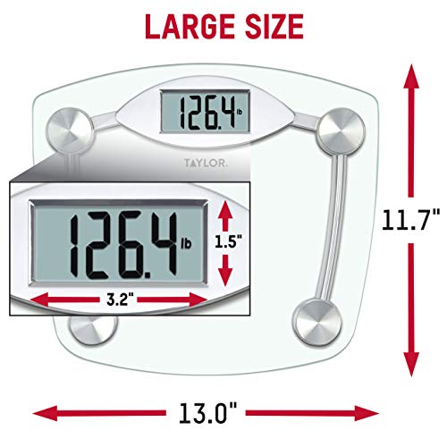 Taylor Precision Products Digital Bathroom Scale, Highly Accurate Body Weight Scale, Instant On and Off, 400 lb, Sturdy Clear Glass with Chrome Finish Base