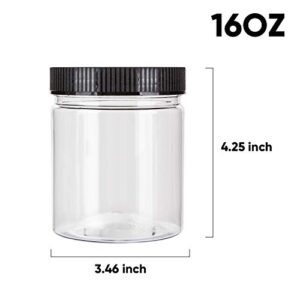 16oz Plastic Jars With Lids, Accguan Airtight Container for Food Storage, Clear Plastic Jars Ideal For Dry Food, Peanut Butter, Honey and Jam Storage, Set of 12