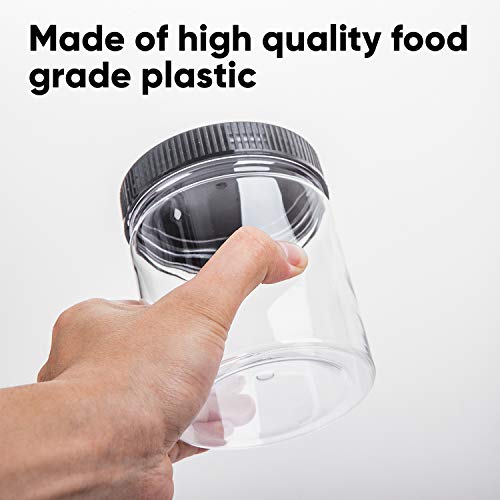 16oz Plastic Jars With Lids, Accguan Airtight Container for Food Storage, Clear Plastic Jars Ideal For Dry Food, Peanut Butter, Honey and Jam Storage, Set of 12