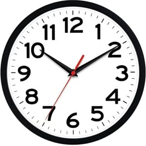 akcisot wall clock 10 inch silent non-ticking modern wall clocks battery operated – analog small classic clock for office, home, bathroom, kitchen, bedroom, school, living room(black)