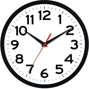 AKCISOT Wall Clock 10 Inch Silent Non-Ticking Modern Wall Clocks Battery Operated - Analog Small Classic Clock for Office, Home, Bathroom, Kitchen, Bedroom, School, Living Room(Black)