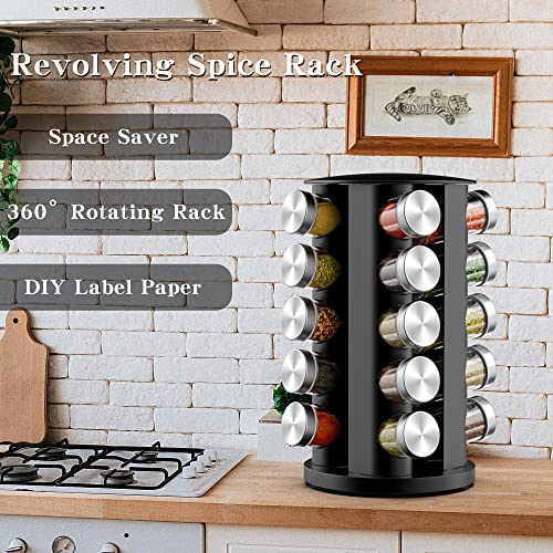 Revolving Spice Rack, Spice Racks Organizer for Kitchen Cabinet , Rotating Seasoning Organizer Storage with Jars , Black