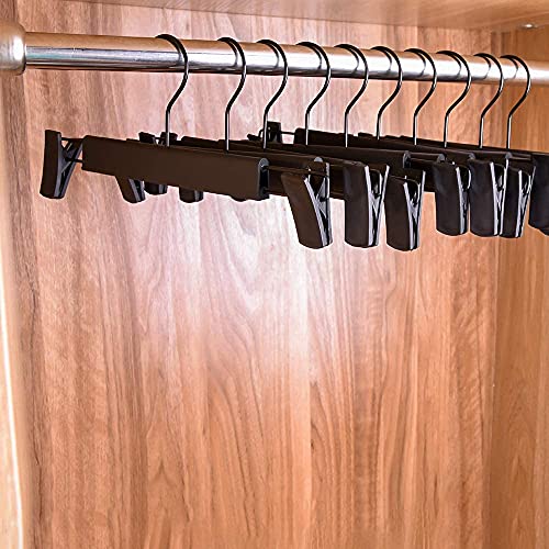 Lamitocs 10 Pack Pants Hangers with Adjustable Anti-Rust Clips for Pants, Skirts, Clothes Hangers Black