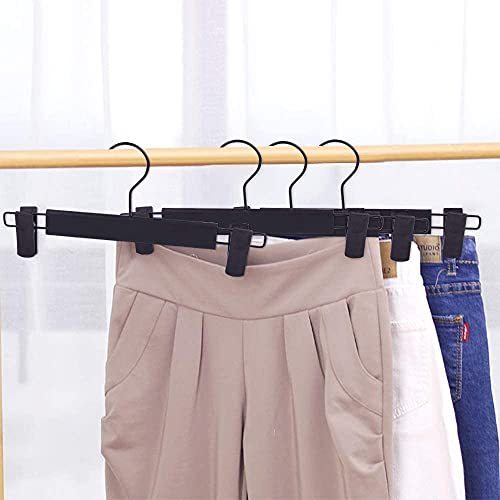 Lamitocs 10 Pack Pants Hangers with Adjustable Anti-Rust Clips for Pants, Skirts, Clothes Hangers Black